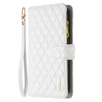 BINFEN COLOR for Samsung Galaxy A32 4G (EU Version) BF Style-15 Rhombus Pattern Imprinted Protective Case with Zipper Pocket Stand Matte PU Leather Wallet Cover