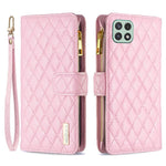 BINFEN COLOR for Samsung Galaxy A22 5G (EU Version) BF Style-15 Imprinted Rhombus Pattern Case with Zipper Pocket Horizontal Stand Matte PU Leather Wallet Cover