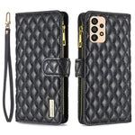 BINFEN COLOR BF Style-15-mobilcover til Samsung Galaxy A33 5G, faldsikkert PU-lædercover med lynlåslomme, præget diamantmønster, mat fliplåg og stativ