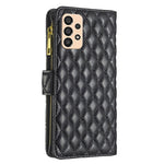 BINFEN COLOR BF Style-15-mobilcover til Samsung Galaxy A33 5G, faldsikkert PU-lædercover med lynlåslomme, præget diamantmønster, mat fliplåg og stativ