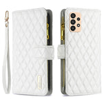 BINFEN COLOR BF Style-15-mobilcover til Samsung Galaxy A33 5G, faldsikkert PU-lædercover med lynlåslomme, præget diamantmønster, mat fliplåg og stativ