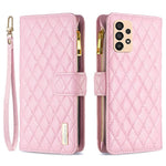 BINFEN COLOR BF Style-15-mobilcover til Samsung Galaxy A33 5G, faldsikkert PU-lædercover med lynlåslomme, præget diamantmønster, mat fliplåg og stativ