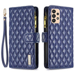BINFEN COLOR BF Style-15-mobilcover til Samsung Galaxy A33 5G, faldsikkert PU-lædercover med lynlåslomme, præget diamantmønster, mat fliplåg og stativ
