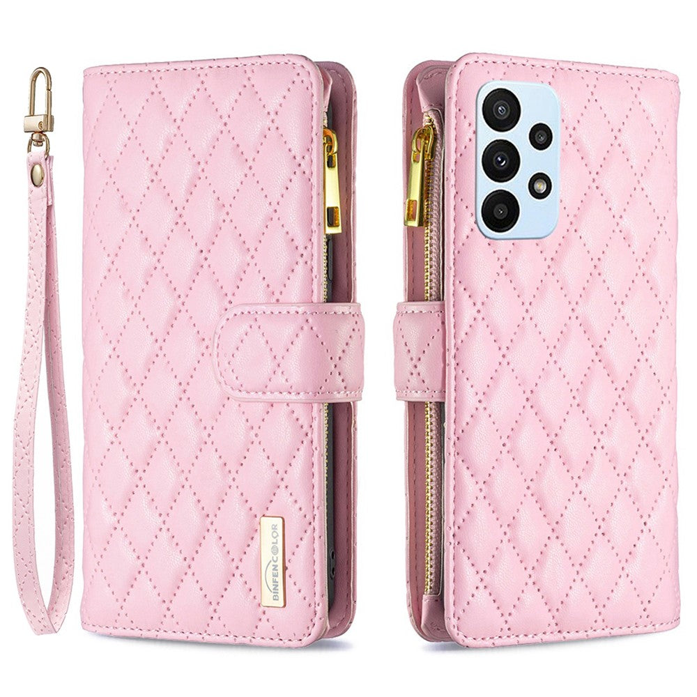 BINFEN COLOR BF Style-15 for Samsung Galaxy A23 5G (Global Version) / 4G / M23 5G Imprinted Rhombus Pattern Shockproof Phone Case with Zipper Pocket