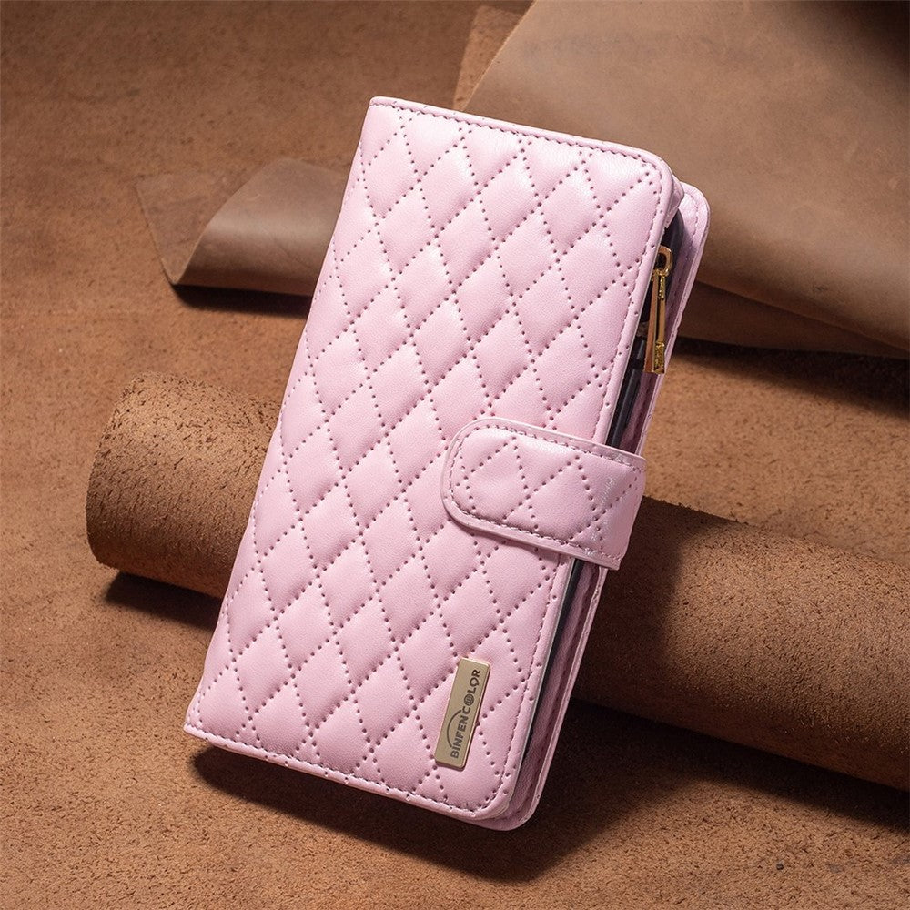 BINFEN COLOR BF Style-15 for Samsung Galaxy A23 5G (Global Version) / 4G / M23 5G Imprinted Rhombus Pattern Shockproof Phone Case with Zipper Pocket