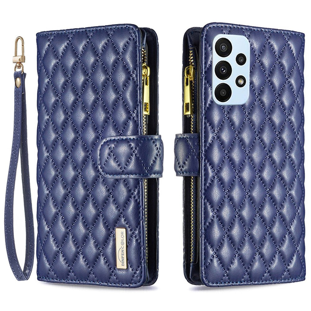 BINFEN COLOR BF Style-15 for Samsung Galaxy A23 5G (Global Version) / 4G / M23 5G Imprinted Rhombus Pattern Shockproof Phone Case with Zipper Pocket