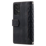 005 Style Phone Protective Cover for Samsung Galaxy A53 5G, Rhombus Texture PU Leather Zipper Pocket Stand Wallet Case with Wrist Strap