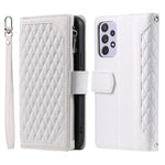 005 Stil til Samsung Galaxy A72 4G / 5G Lynlåslomme Design Rhombetekstur Telefoncover PU Læder Stativ Pung Beskyttelsesetui med Håndrem