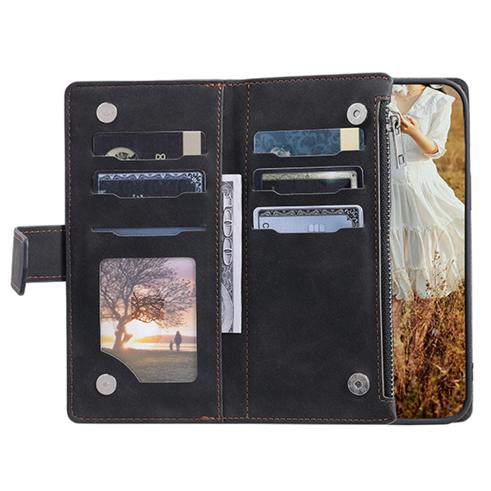 005 Stil til Samsung Galaxy A73 5G Rhombus Tekstur Smartphone Cover PU Læder Lynlås Lomme Stand Pung Stødsikkert Etui med Rem