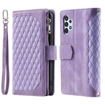 005 Style for Samsung Galaxy A32 4G (EU Version) Rhombus Texture PU Leather Phone Shockproof Cover Zipper Pocket Stand Wallet Case with Wrist Strap