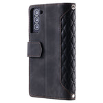 005 Style for Samsung Galaxy S22+ 5G Zipper Pocket Design PU Leather Phone Drop-proof Cover Rhombus Texture Stand Wallet Case with Strap
