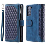 005 Style for Samsung Galaxy S22+ 5G Zipper Pocket Design PU Leather Phone Drop-proof Cover Rhombus Texture Stand Wallet Case with Strap