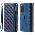 005 Style PU Leather Phone Cover for Xiaomi Redmi Note 12 Pro 4G / Note 11 Pro 4G (Mediatek) / 11 Pro 5G (Qualcomm), Rhombus Texture Zipper Pocket Shell Stand Wallet Case with Strap