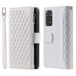 005 Style PU Leather Phone Cover for Xiaomi Redmi Note 12 Pro 4G / Note 11 Pro 4G (Mediatek) / 11 Pro 5G (Qualcomm), Rhombus Texture Zipper Pocket Shell Stand Wallet Case with Strap