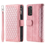005 Style PU Leather Phone Cover for Xiaomi Redmi Note 12 Pro 4G / Note 11 Pro 4G (Mediatek) / 11 Pro 5G (Qualcomm), Rhombus Texture Zipper Pocket Shell Stand Wallet Case with Strap