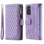 005 Style PU Leather Phone Cover for Xiaomi Redmi Note 12 Pro 4G / Note 11 Pro 4G (Mediatek) / 11 Pro 5G (Qualcomm), Rhombus Texture Zipper Pocket Shell Stand Wallet Case with Strap