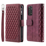 005 Style PU Leather Phone Cover for Xiaomi Redmi Note 12 Pro 4G / Note 11 Pro 4G (Mediatek) / 11 Pro 5G (Qualcomm), Rhombus Texture Zipper Pocket Shell Stand Wallet Case with Strap