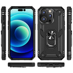 For iPhone 14 Pro Max 6.7 inch Rotary Kickstand Phone Case Soft TPU Hard PC Back Cover with Built-in Metal Sheet