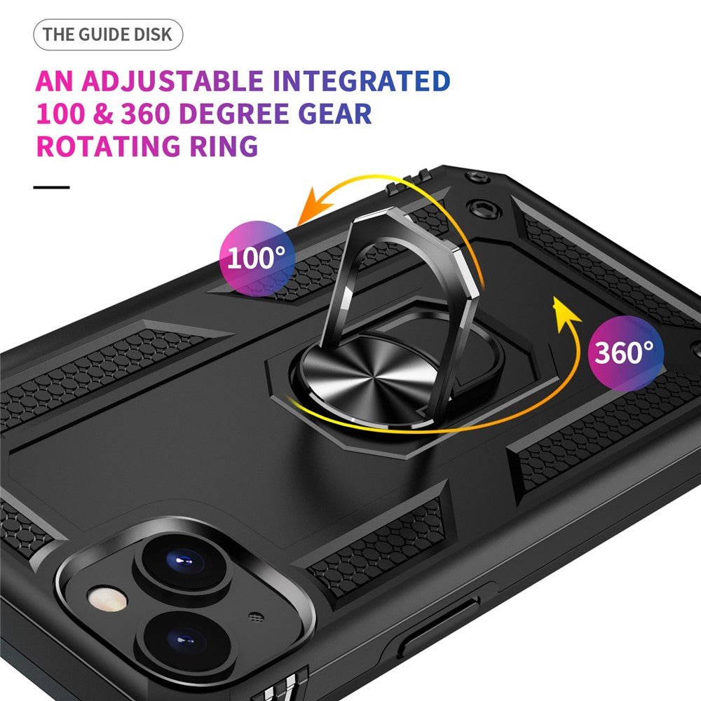For iPhone 14 6.1 inch Military Grade Shockproof TPU + PC Kickstand Phone Case Protector with Car Mount Metal Sheet