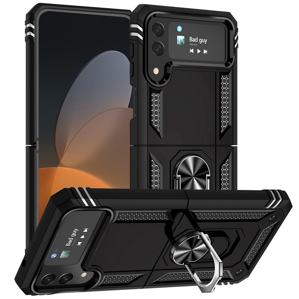 For Samsung Galaxy Z Flip4 5G Military Grade Protection Phone Case TPU + PC Kickstand Cover with Built-in Metal Sheet