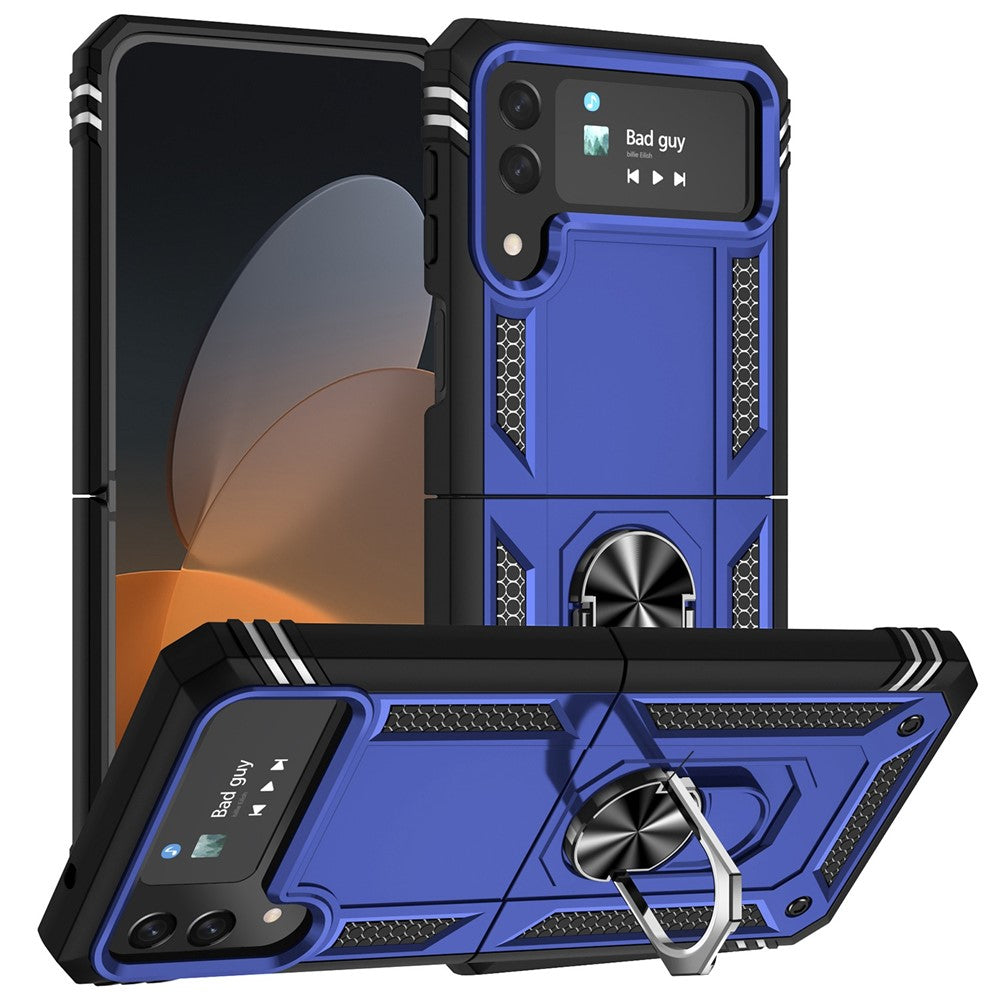 For Samsung Galaxy Z Flip4 5G Military Grade Protection Phone Case TPU + PC Kickstand Cover with Built-in Metal Sheet