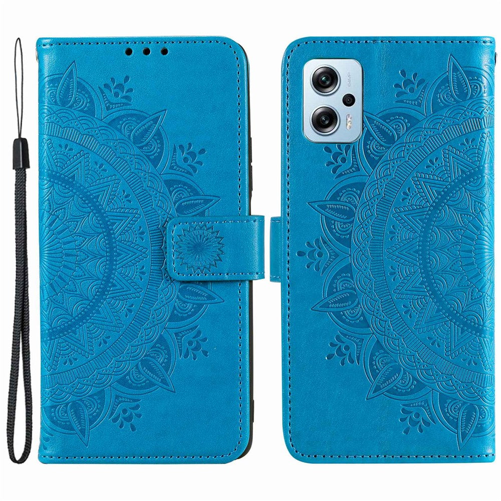 Xiaomi Redmi Note 11T Pro 5G / Note 11T Pro+ 5G / Note 12T Pro 5G / Poco X4 GT 5G / Redmi K50i 5G Plånboksfodral Präglat Mandala Blommönster PU-läder Stativ Magnetiskt Flipfodral med Rem