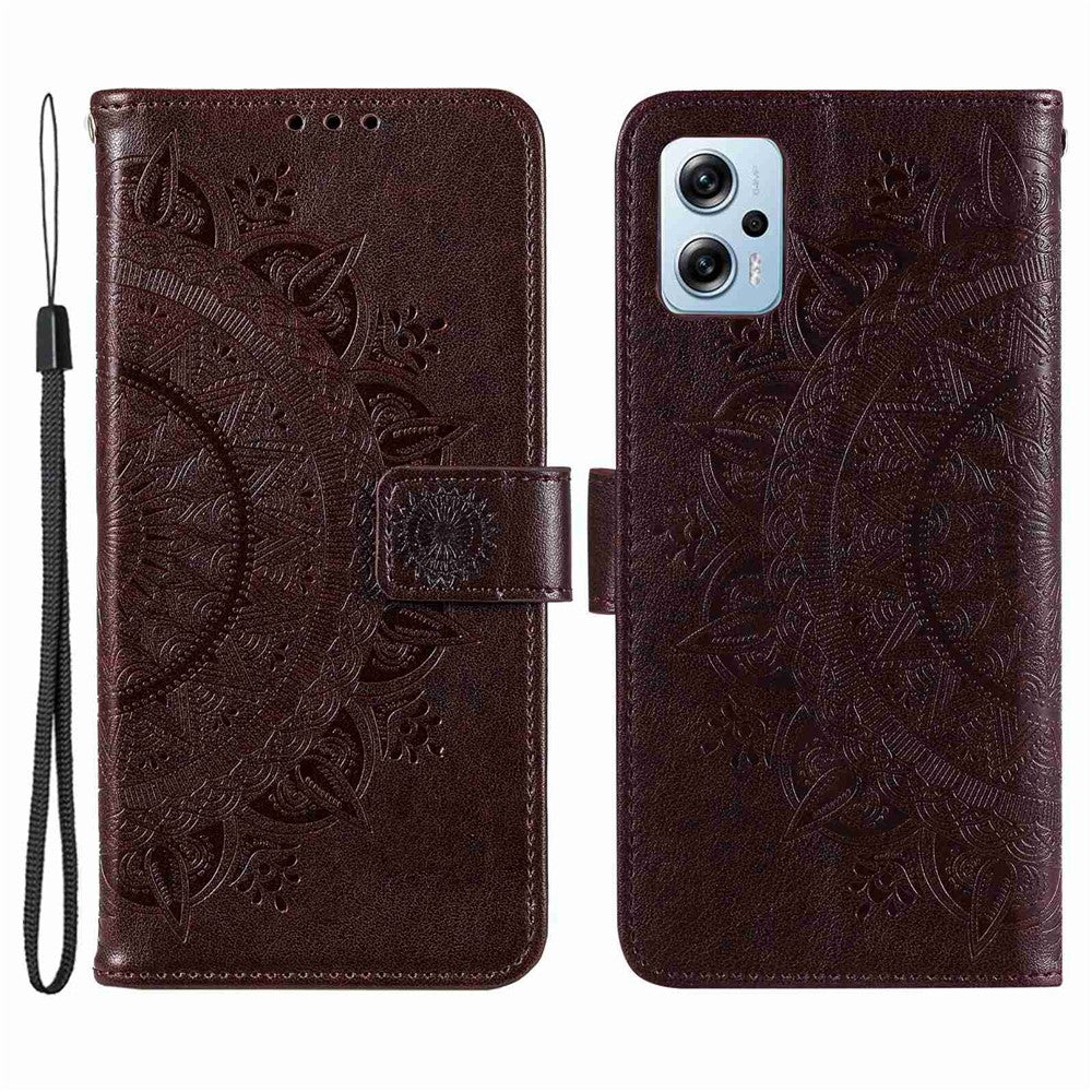 Xiaomi Redmi Note 11T Pro 5G / Note 11T Pro+ 5G / Note 12T Pro 5G / Poco X4 GT 5G / Redmi K50i 5G Plånboksfodral Präglat Mandala Blommönster PU-läder Stativ Magnetiskt Flipfodral med Rem