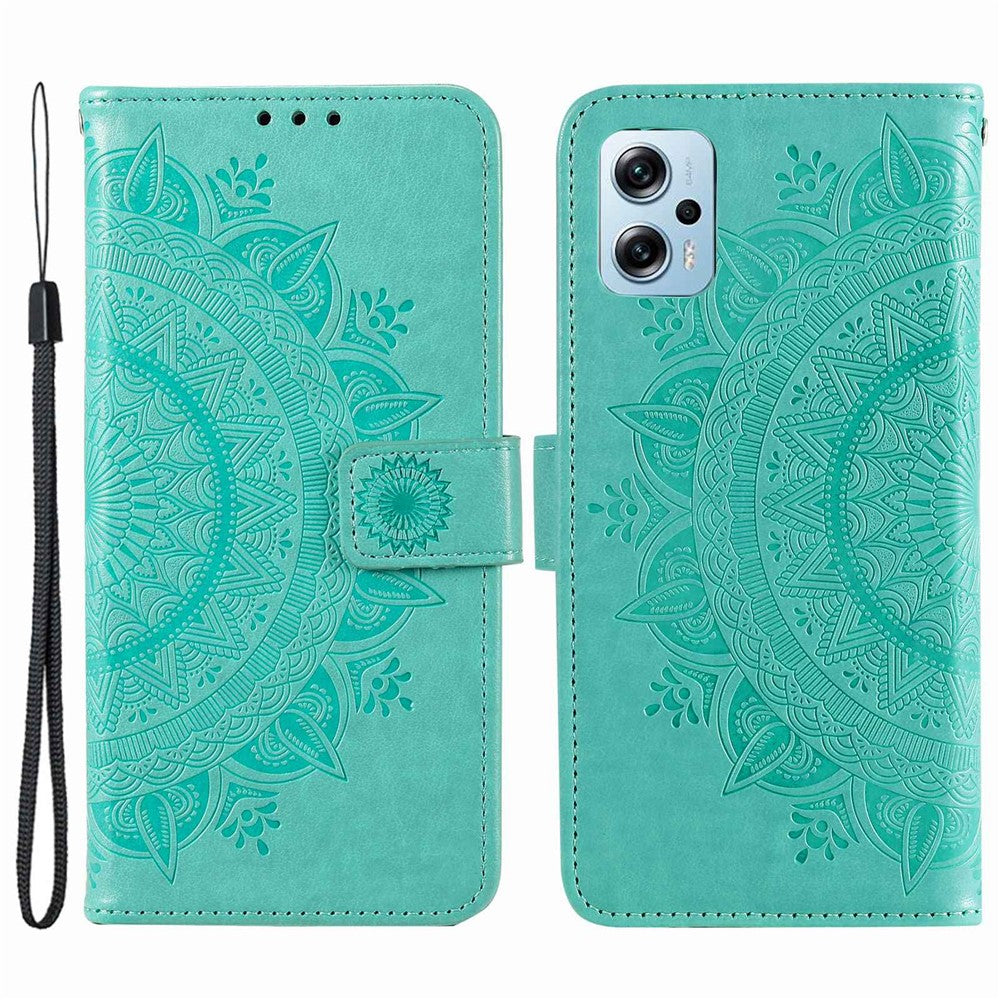 For Xiaomi Redmi Note 11T Pro 5G / Note 11T Pro+ 5G / Note 12T Pro 5G / Poco X4 GT 5G / Redmi K50i 5G Wallet Case Imprinted Mandala Flower Pattern PU Leather Stand Magnetic Flip Cover with Strap