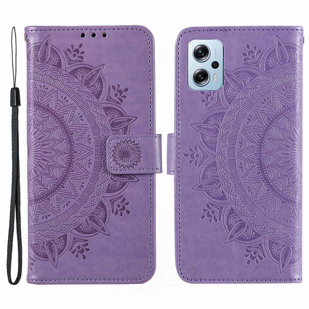 For Xiaomi Redmi Note 11T Pro 5G / Note 11T Pro+ 5G / Note 12T Pro 5G / Poco X4 GT 5G / Redmi K50i 5G Wallet Case Imprinted Mandala Flower Pattern PU Leather Stand Magnetic Flip Cover with Strap