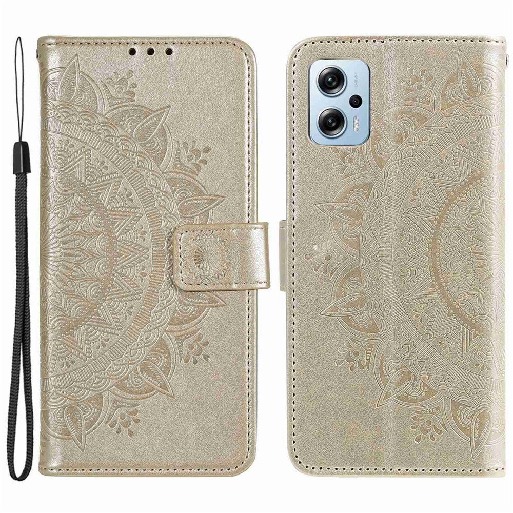 For Xiaomi Redmi Note 11T Pro 5G / Note 11T Pro+ 5G / Note 12T Pro 5G / Poco X4 GT 5G / Redmi K50i 5G Wallet Case Imprinted Mandala Flower Pattern PU Leather Stand Magnetic Flip Cover with Strap