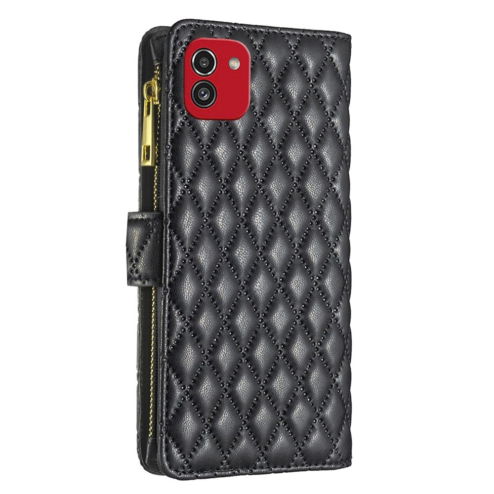 BINFEN COLOR för Samsung Galaxy A03 (166,5 mm) Imprint Rhombus Blixtlåsficka mobilskal PU-läder Plånboksfodral