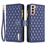 BINFEN COLOR BF Style-15 for Samsung Galaxy S21 4G / 5G Rhombus Pattern Imprinted Matte PU Leather TPU Case Stand Wallet Zipper Pocket Phone Shell Protector