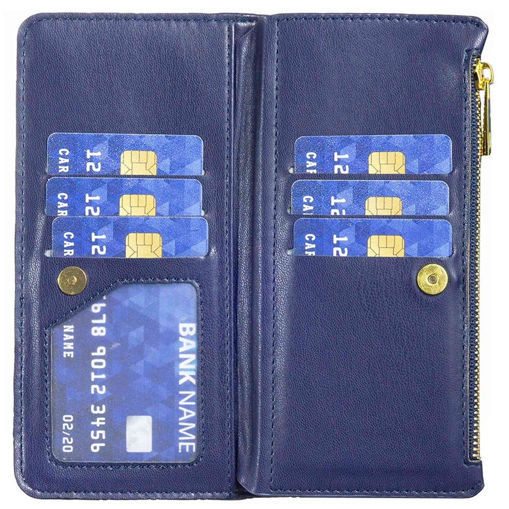 BINFEN COLOR BF Style-15 for Samsung Galaxy S21 4G / 5G Rhombus Pattern Imprinted Matte PU Leather TPU Case Stand Wallet Zipper Pocket Phone Shell Protector