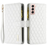 BINFEN COLOR BF Style-15 for Samsung Galaxy S21 4G / 5G Rhombus Pattern Imprinted Matte PU Leather TPU Case Stand Wallet Zipper Pocket Phone Shell Protector