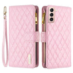BINFEN COLOR BF Style-15 for Samsung Galaxy S21 4G / 5G Rhombus Pattern Imprinted Matte PU Leather TPU Case Stand Wallet Zipper Pocket Phone Shell Protector