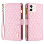 BINFEN COLOR BF Style-15 til iPhone 12 mini 5.4 tommer Telefoncover i Mat PU-læder med Lynlåslomme, Præget Rombemønster og Tegnebogsstander