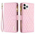 BINFEN COLOR BF Style-15 til iPhone 11 Pro Max 6,5 tommer lynlåslomme PU-læder stander-pung-telefoncover med præget rombemønster og mat overflade