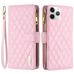 BINFEN COLOR BF Style-15 for iPhone 11 Pro 5.8 inch Zipper Pocket Stand Wallet PU Leather Shell Imprinting Rhombus Pattern Matte Phone Case