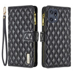 BINFEN COLOR BF Style-15 for Oppo Find X5 Pro 5G Drop-proof Zipper Pocket Protective Cover Imprinted Rhombus Pattern Matte PU Leather Wallet Case with Stand