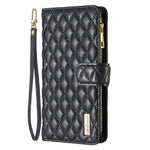 BINFEN COLOR BF Style-15 for Oppo Find X5 Pro 5G Drop-proof Zipper Pocket Protective Cover Imprinted Rhombus Pattern Matte PU Leather Wallet Case with Stand