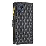 BINFEN COLOR BF Style-15 for Oppo Find X5 Pro 5G Drop-proof Zipper Pocket Protective Cover Imprinted Rhombus Pattern Matte PU Leather Wallet Case with Stand