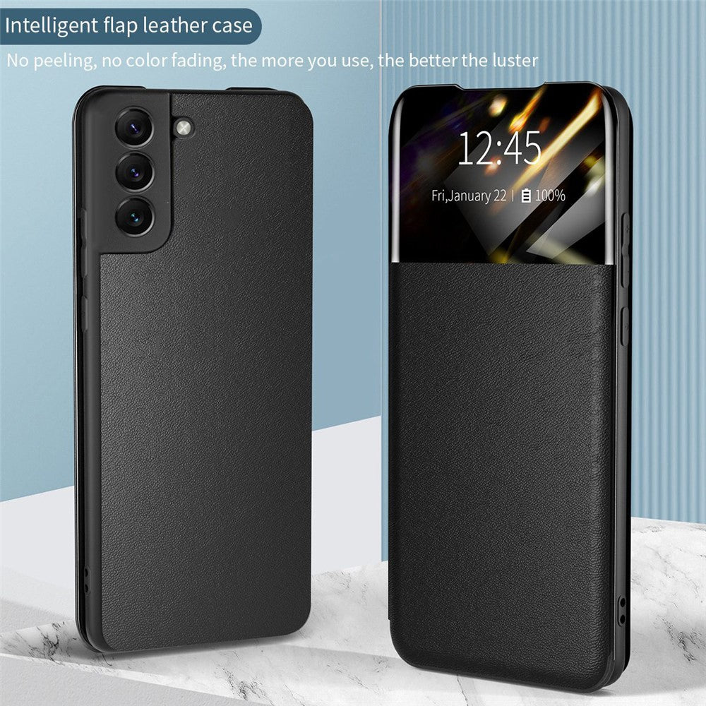 For Samsung Galaxy S22 5G Shockproof Leather Cover Stand Card Slot View Window Phone Case Protector