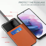 For Samsung Galaxy S22 5G Shockproof Leather Cover Stand Card Slot View Window Phone Case Protector