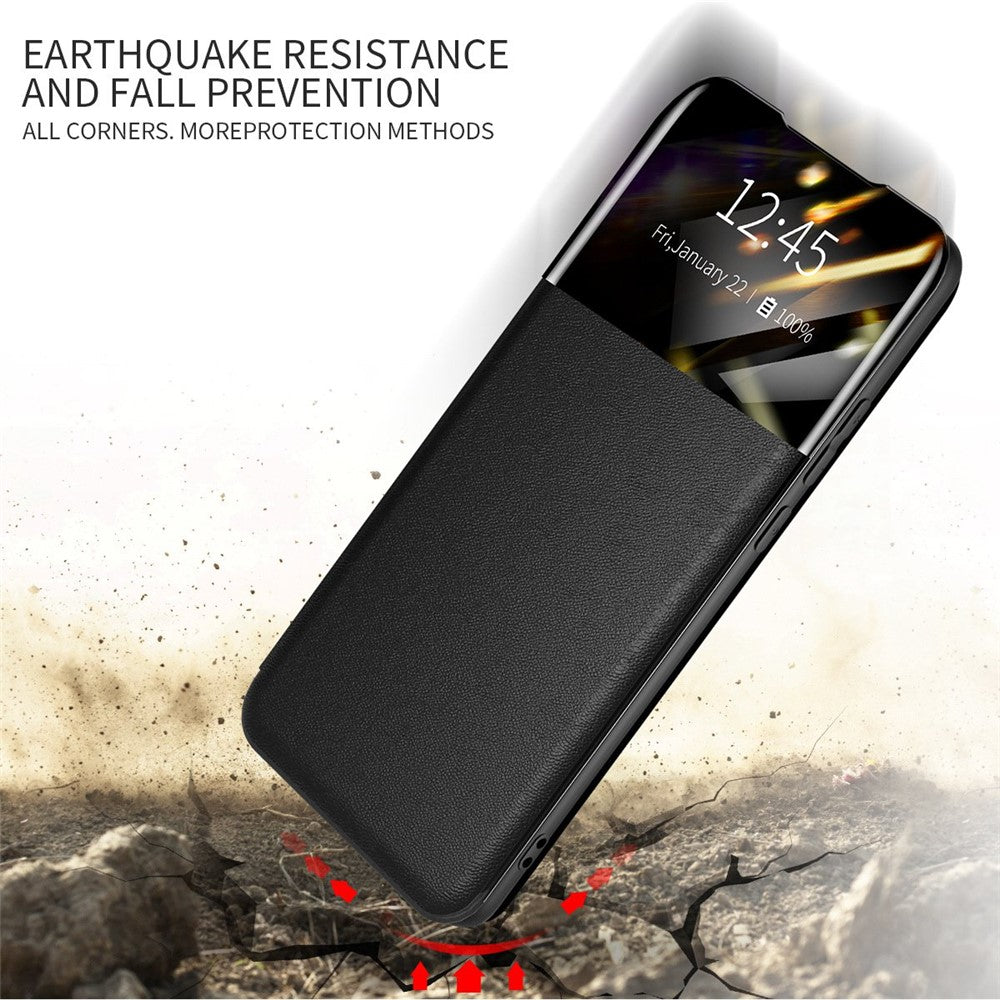 For Samsung Galaxy S22 5G Shockproof Leather Cover Stand Card Slot View Window Phone Case Protector