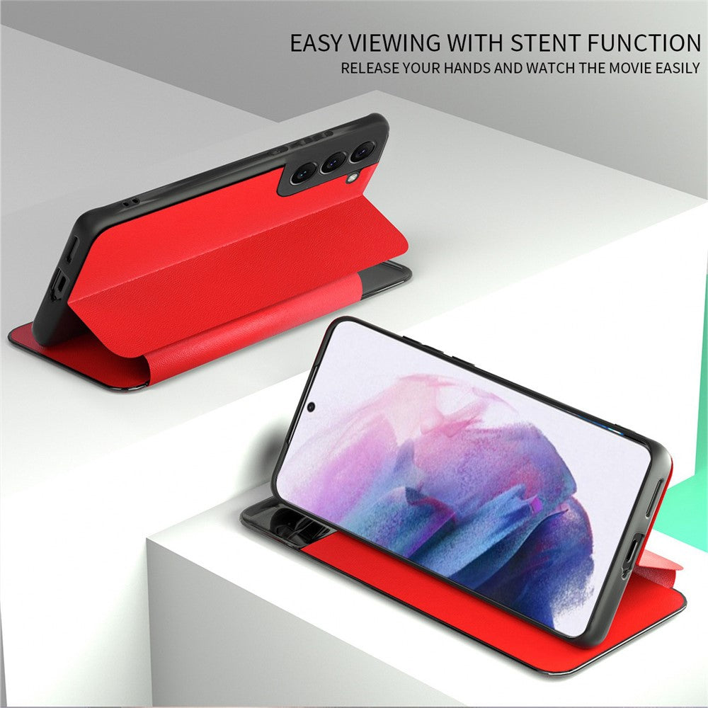 For Samsung Galaxy S22 5G Shockproof Leather Cover Stand Card Slot View Window Phone Case Protector