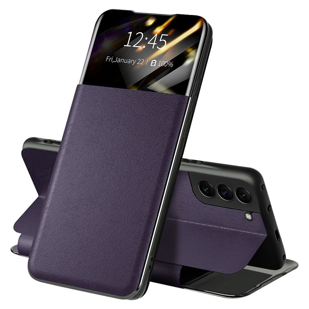 For Samsung Galaxy S22 5G Shockproof Leather Cover Stand Card Slot View Window Phone Case Protector