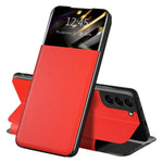 For Samsung Galaxy S22 5G Shockproof Leather Cover Stand Card Slot View Window Phone Case Protector
