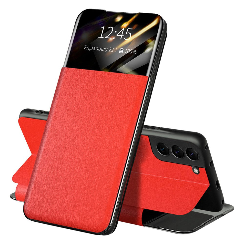 For Samsung Galaxy S22 5G Shockproof Leather Cover Stand Card Slot View Window Phone Case Protector