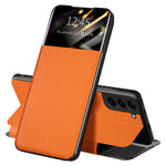 For Samsung Galaxy S22 5G Shockproof Leather Cover Stand Card Slot View Window Phone Case Protector