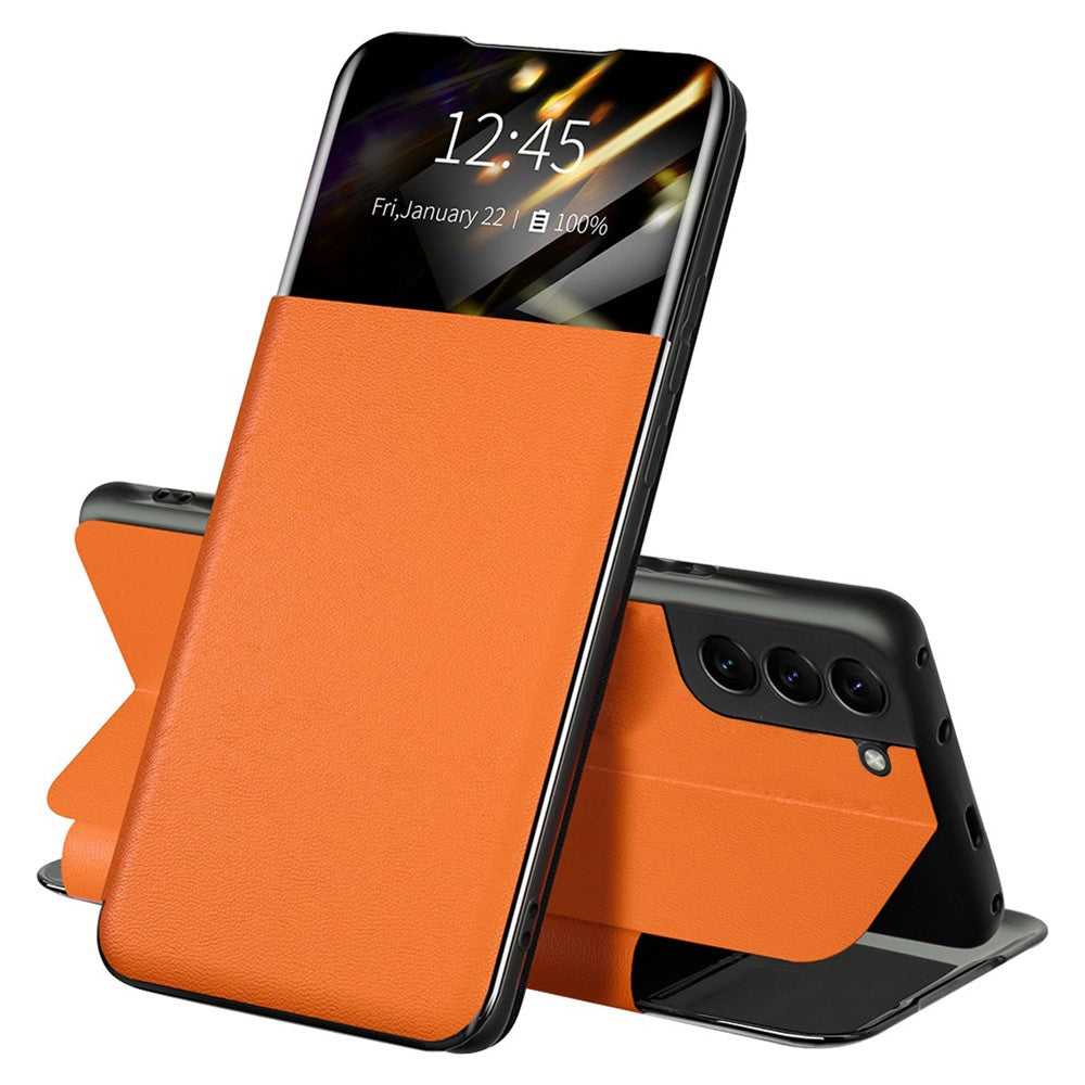 For Samsung Galaxy S22 5G Shockproof Leather Cover Stand Card Slot View Window Phone Case Protector